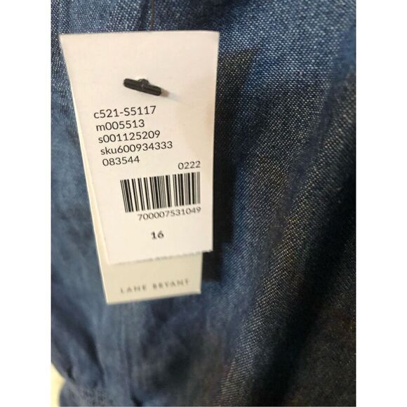 Lane Bryant Blouse Denim Top Smocked Waist Off Cold Shoulder jean shirt top - Picture 12 of 14